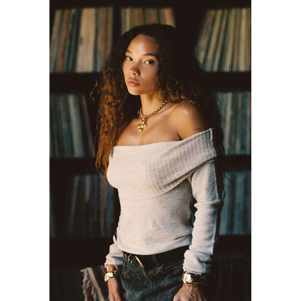 12th Tribe Beige Off the Shoulder Sweater